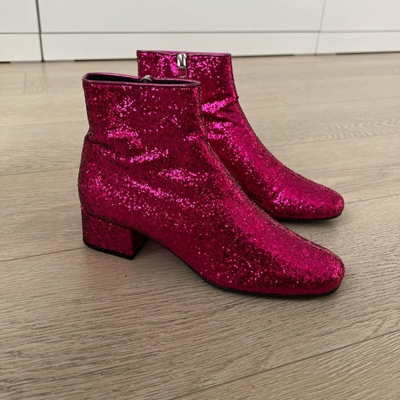 SAINT LAURENT RUNWAY 2014 PINK GLITTER BOOT HEDI SLIMANE ARCHIVE SZ 36.5 BABIES - Picture 1 of 11